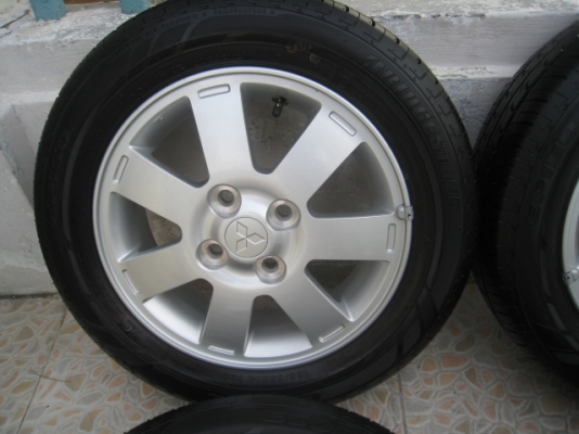 ขายแม็ก Mitsubishi mirage ถอดรถป้ายแดง 14"x4.5" et46 4รู100 +ยางปี0513 (081-3747940)