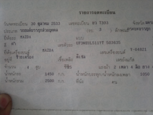 ขายรถ MAZDA  CAB ปี 33 เครื่องเดิม ราคา 85000 บาท