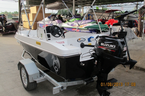 -ผ่อนได้- ขาย เรือพร้อมเครื่อง SUZUKI 20 แรง 4จังหวะเครืองใหม่พร้อมเทนเลอร์