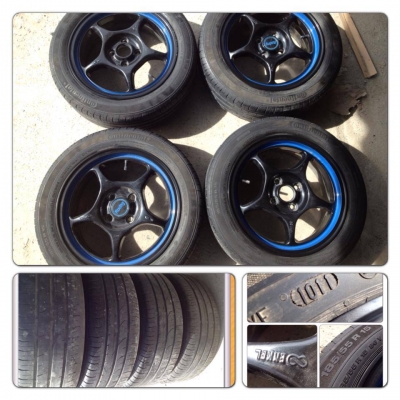 ขายแม็กมือ2 ENKEI PRO1 สีดำขอบน้ำเงิน 15 4รู 100 +ยางปี11 ราคา 9,900 บาทถูก