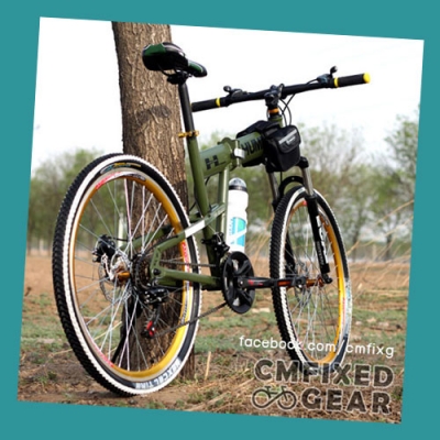 อยากขี่จักรยาน ต้อง HUMMER BIKE เขียวทหาร ล้อซี่ขอบเหลือง