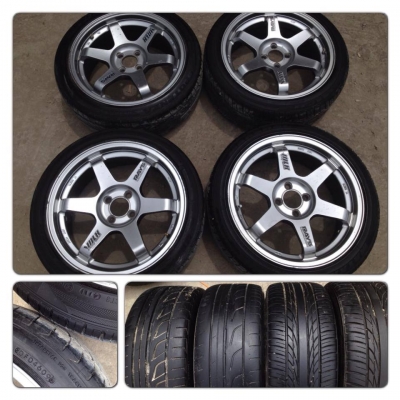 ขายด่วนแม็กมือ2ลาย TE37 ขอบ17 4รู100+ ยาง ราคา9,500 บาทถูก