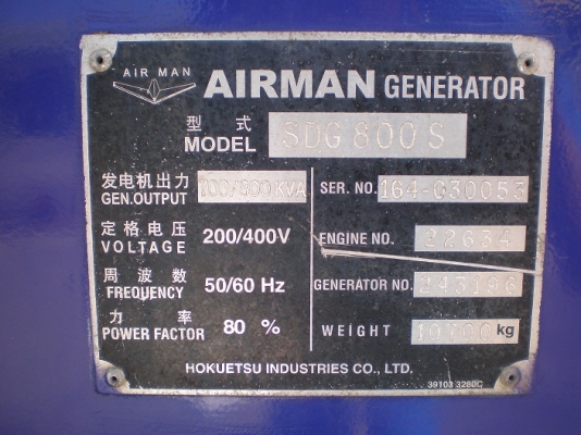 AIRMAN SDG800S ปี 1999 สภาพดีมาก ใครหาของหนักและใหญ่อยู่เชิญคลิ้กเลยครับ