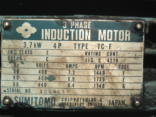 ขายมอเตอร์เกียร์ปรับรอบ Sumitomo 5 HP. สภาพดี พร้อมใช้งานทดลองเรียบร้อยแล้ว ( ในรูปยังไม่ได้ทำความสะอาด )