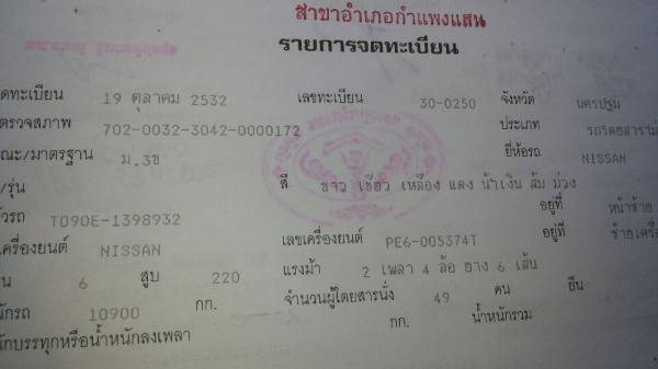 ขายรถบัสพัดลม NISSAN คัสซี TD90E-1398932 เครื่อง PE6-0053741 220 แรงม้า 49 ที่นั่ง ราคา 1100000 ขายรถบัสพัดลม NISSAN คัสซี TD90E-1398932 เครื่อง PE6-0053741 220 แรงม้า 49 ที่นั่ง ราคา 1100000