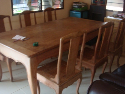 ขายโต๊ะเก้าอี้ชุดทานอาหารไม้สัก top marble