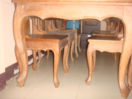 ขายโต๊ะเก้าอี้ชุดทานอาหารไม้สัก top marble