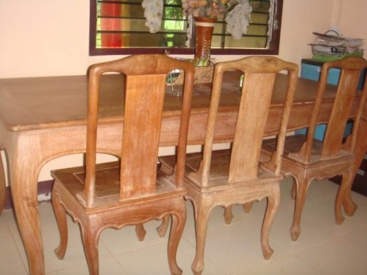 ขายโต๊ะเก้าอี้ชุดทานอาหารไม้สัก top marble