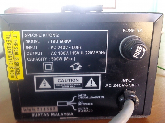 หม้อแปลงจาก220V. เป็น 100V.และ115V. ,220V. ขนาด 500W.