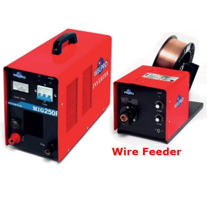 เครื่องเชื่อม MIG-MAG ยี้ห้อ WELPRO ใช้วิธีการป้อนเนื้อลวดลงที่ชิ้นงานอัตโนมัต