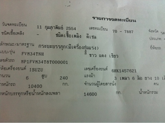 ISUZU DAGA 10 ล้อ 1 เพลา FVM 240 แรง EURO 3 ยาว7.80 ม