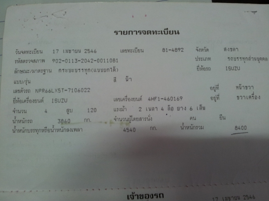 Isuzu  120  hp. ยางสวย 80\%  หัวบันไดผุสองข้าง  แต่หัวสีเดิม คัตซีสวย  เครื่องแห้งสนิด  คุณกบ  จากชุมแพ ขอนแก่นมัดจำเรียบร้อยแล้วครับ