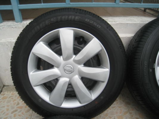 ขายกะทะล้อ Nissan almera ป้ายแดง ขอบ14 4รู100 + ฝาครอบ+ ยางปี13