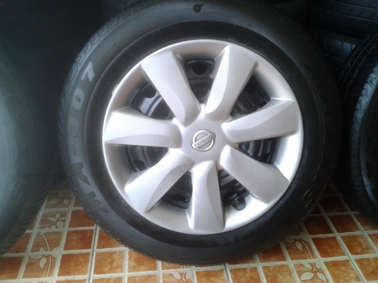 ชุดล้อเหล็ก(NISSAN อัลเมร่า)กระทะเหล็ก+ฝาครอบ+ยาง(ปี12)ดอกเยอะ! ขอบ14"4รู100