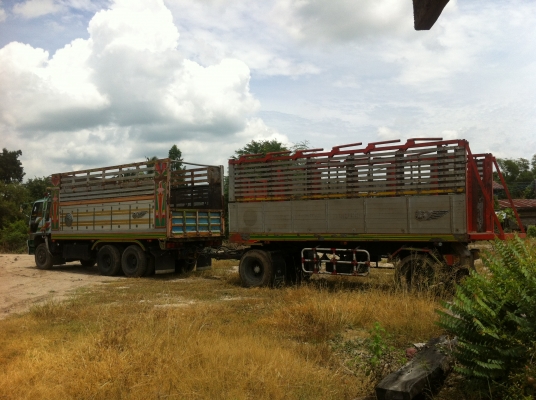 ขายรถพ่วง 18 ล้อ 2 เพลา แม่-ลูก ราคาลดเหลือ 1800000 ต่อรอง กระบะเนียมคอกสูงดั้ม HINO FM2K เครื่อง.K13D ปี.42 รถใช้งานอยู่