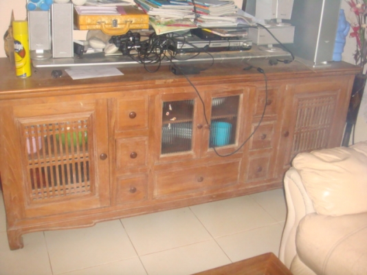 ตู้โชวไม้สักทอง top marble