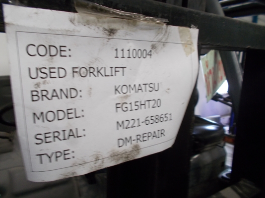 พิเศษ เพียง 1.7แสนเท่านั้น รีบๆกันนะคะขายเท่านั้นค่ะฟอล์คลิฟท์มือสองสภาพพร้อมใช้งาน ราคาไม่แพง มีสต็อกอยู่ตรงถนนบางนาตราด KOMATSU Model: FG15HT20