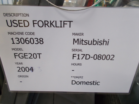 ขาย-เช่ารถฟอล์คลิฟท์มือสองสภาพพร้อมใช้งาน ราคาไม่แพง มีสต็อกอยู่ตรงถนนบางนาตราด MISUBISHI Model: FGE20T