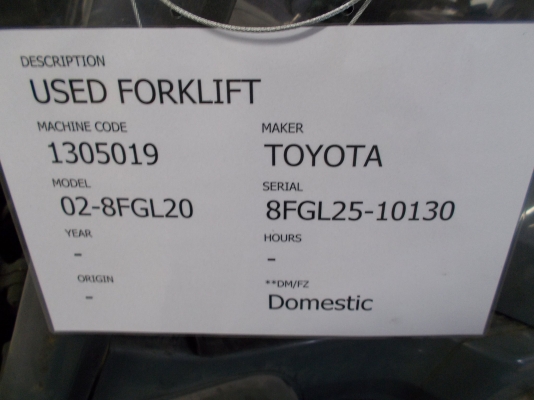 ขายฟอล์คลิฟท์ TOYOTA รุ่น 02-8FGL20 S/N 8FGL25-10130 ปี 2006