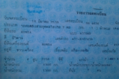 160,000 บ.ขายรถเก๋ง HONDA ACCORD โฉมท้าย2ก้อน ปี39/96 เครื่องV ติดแก๊สLPG เกียร์ออโต้ ภายในเบาะหนัง สาย CD แอร์ พ.พาวเวอร์ พร้อม กระจกไฟฟ้า ปรับข้างไฟฟ้า ใช้งานปกติ ล็อครีโมท ล้อแม็ก17 ยางดี4เส้น 205/45/17 สีสวย เคยมีชนมาแต่ไม่ลึกเก็บงานแล้ว พร้อมใช้งาน ร