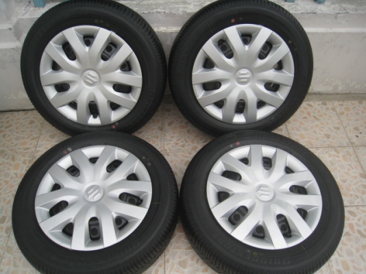 ขายกะทะล้อ Suzuki 4รู100+ ฝาครอบ + ยางป้ายแดง 175/65r15 ปี13 ตอนนี้มีอยู่ 4 ชุดครับ ปี0513,1113,2413,2613   (081-3747940)