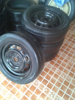 (ชุด2,200บ.)กระทะเหล็ก15"ใส่4รู100+ยาง185/55/15(แถมฝาครอบ เลือกเอาhondaหรือmasda)