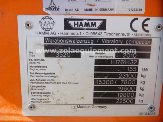 รบบด 2010 Hamm 3520 (สั่นสะเทือน) เครื่องจักรมือสองเนาเข้าจากต่างประเทศ สภาพพร้อมใช้งาน ชั่วโมงทำงาน 544 ชม.