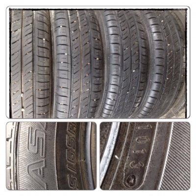 ขายล้อกะทะขอบ14 4รู100+ยางDunlop 165/65/14ปี13 ราคา 3,200 บาทถูก