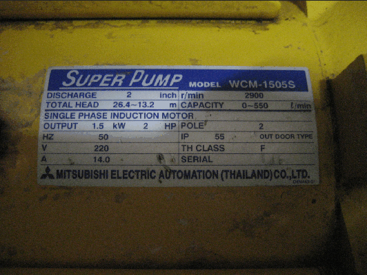 ขายด่วนปั้มนํ้าหอยโข่งมิตซูบิชิ 2X2 นิ้ว 2 แรง รุ่น WCM-1505S