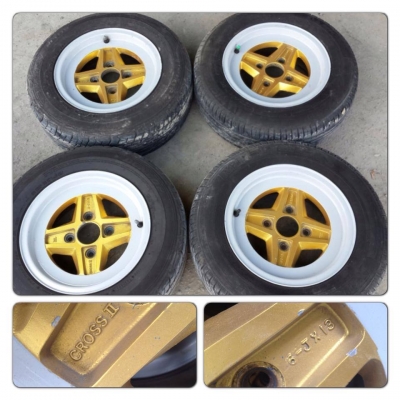 ขายล้อเรโทร.ล้อ enkei cross fever ขอบ 13 กว้าง 6 off 20 4/114 พร้อมยาง ขาย 4,500 บาท