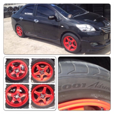 ขายแม็กมือ2ลาย Lenso Project D01 สีแดงอมส้ม 15 4รู 100 +ยางปี11 ราคา 9,500 บาทถูก