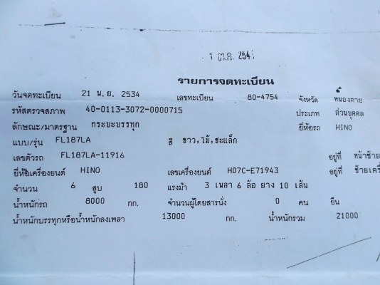 ขายด่วนรถสิบล้อFL187ดรั้มเกษตรเครืองHO7Cปี34185แรงม้า