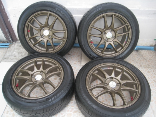 ขายล้อแม็กใหม่ W work emotion สีน้ำตาลยิงทราย  15"x6.5" et38 4รู 100 +ยาง \% ล้อไม่เคยใช้งานครับ  (081-3747940)