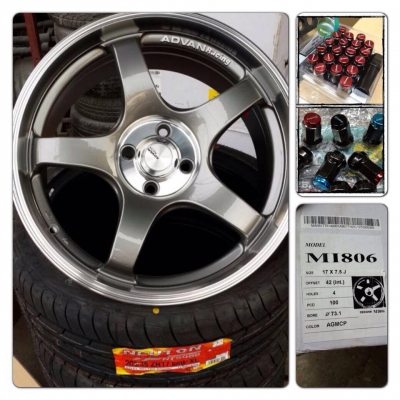 ขายแม็กใหม่ Advan 5 ก้าน สีเทาขอบเงา ขอบ17 4รู100 ราคา 8,500 บาทถูก