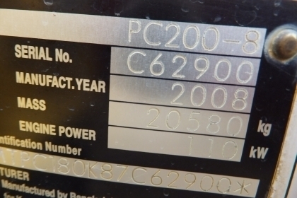 KOMATSU PC200-8รถปี2008 ซีเรียลC62900 ใช้งาน5816ช.ม
