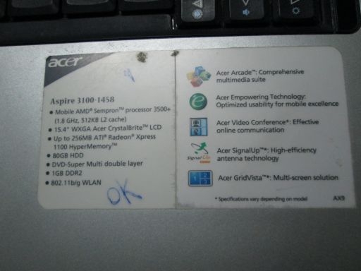 อะไหล่คอมพิวเตอร์ notebook acer 3100 ราคาเบาๆ