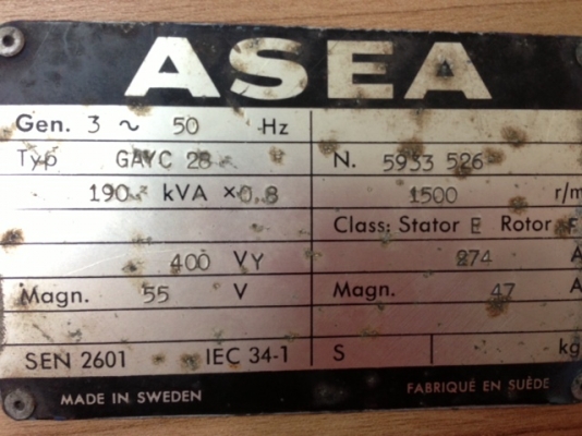 ขายเครื่องกำเนิดไฟฟ้า 190 KVA เครื่อง scania ได ASEA