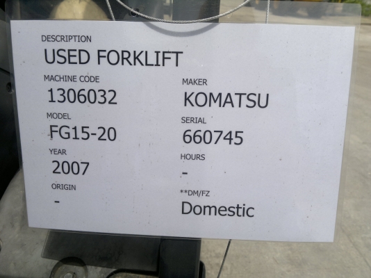 ขายรถฟอร์คลีฟท์ KOMATSU FG15HT20 เสา3 เมตรออโต้ ปี2006 รถนอกนำเข้า ติดต่อ มานะ 085-9049669