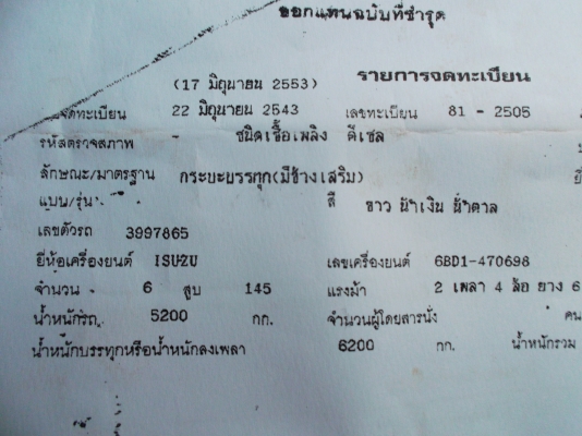 ขายด่วนรถ6ล้อร๊อกกี้ยาง900เครือง6BD1ยาว5เมตร