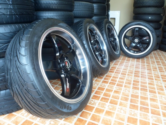 แม็ก Project-Dขอบ17" หน้าตื้นET40/หลังลึกET35 ใส่4รู100&amp;114 สวยๆ ไม่เบียด ไม่ดุ้ง ไม่คด +ยางปี11