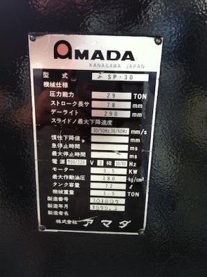 ขาย! เครื่องPunching Amada SP30 30 ตัน พร้อมDie
