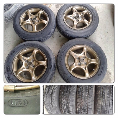 ขายล้อแม็กเดิม Mitsubishi ท้ายเบนซ์ ขอบ 14 4รู100พร้อมยาง ปี 11 ราคา 3,300 บาทถูก