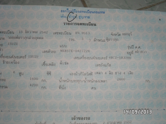 ขาย isuzu NKR  100 แรง  เครื่อง 4bc2 ทะเบียนตู้บรรทุก