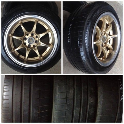 เเม็กมือสอง ขอบ15 ce28 4รู1004รู114 กว้าง8 ออฟ20 พร้อมยาง Michelin 195/55/15