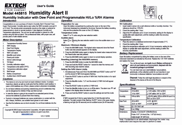 เครื่องเตือน อุณหภูมิ+ความชื่นHumidity Alert II