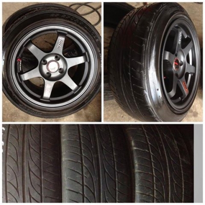 เเม็กมือสอง TE37 ขอบ154รู100 กว้าง หน้า8 ออฟ20หลัง 9 ออฟ20 พร้อมยาง