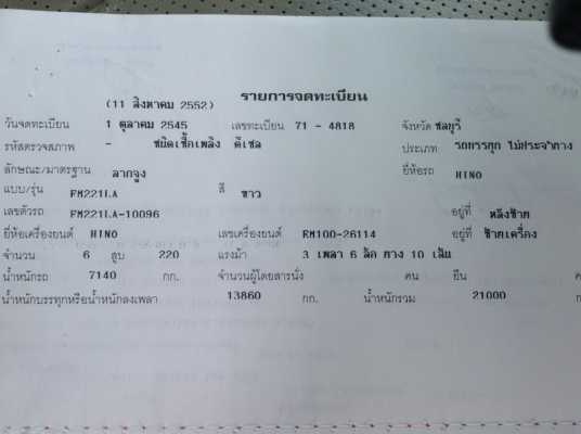 ขายสิบล้อหัวลากสองเพลาHINO FM221LAเครื่องEM100สภาพพร้อมใช้งานหัวสวยลดเต็มที่เหลือ77ครับ