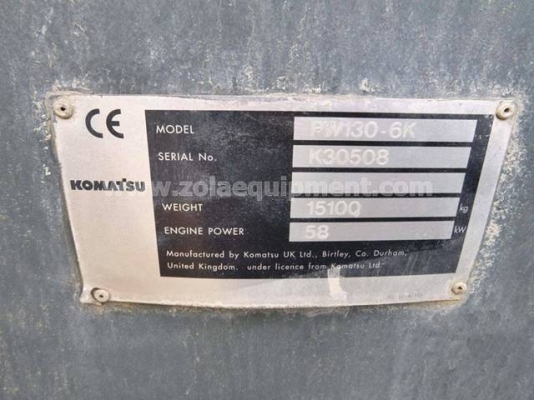 รถแบคโฮ 1997 Komatsu PW130-6K เครื่องจักรมือสองจากต่างประเทศ สภาพสวย เอกสารพร้อมโอน ชั่วโมงทำงาน 9,923 ชม.