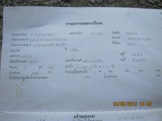ขายเล่มทะเบียนอีซูซู JCM แถมครัชซีให้ 1ท่อนยาวประมาณ 1.50 เมตร
