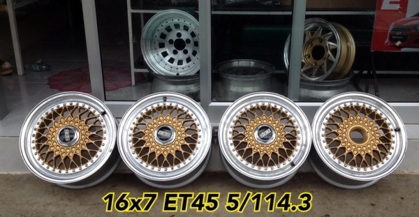 ขายล้อ BBS 3 ชิ้นแท้ ขอบ 16x7 ET45 5/114.3 สีทองขอบเงา